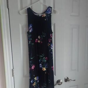Old Navy Black Midi Dress with Vibrant Floral Pattern